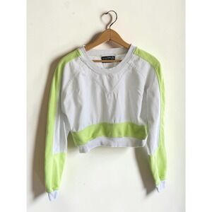 Without‎ Walls White & Neon Green Cropped Athletic Sweatshirt Women's Small